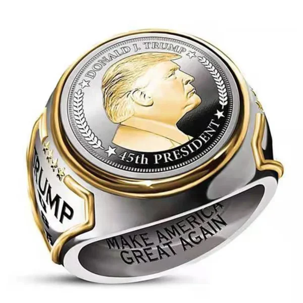 Men's "Donald Trump - 45th President" Electroplated Cocktail Ring - Image 2